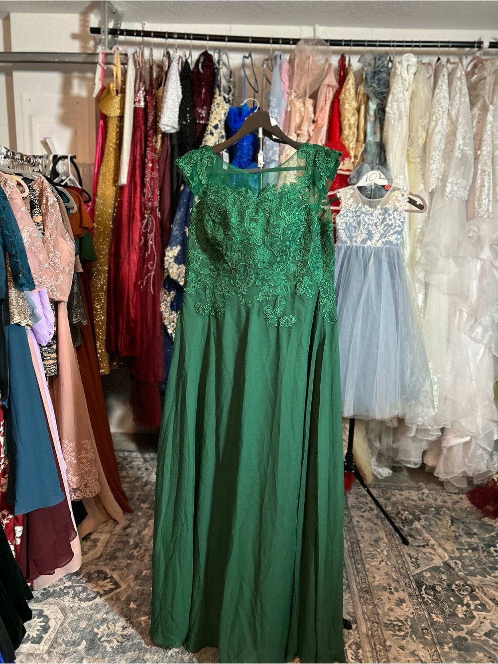 Forest Green Lace Appliqué Maxi Dress